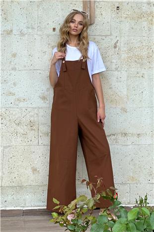 Kadın Kahve Önü Cepli Askılı Gabardin Bahçıvan Tulum ALC-X12186