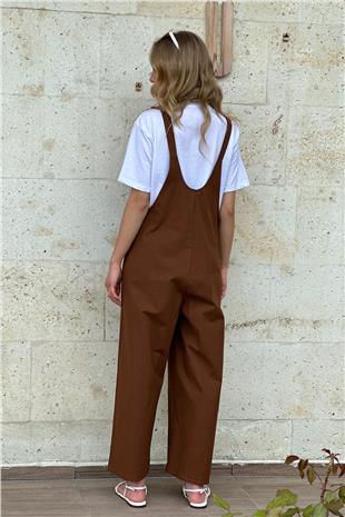 Kadın Kahve Önü Cepli Askılı Gabardin Bahçıvan Tulum ALC-X12186
