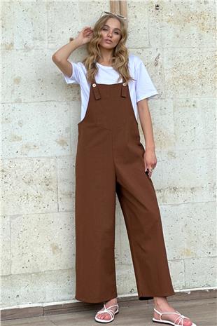 Kadın Kahve Önü Cepli Askılı Gabardin Bahçıvan Tulum ALC-X12186