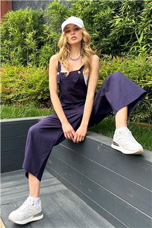 Kadın Lacivert Önü Cepli Askılı Gabardin Bahçıvan Tulum ALC-X12186