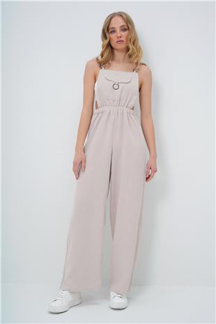 Kadın Taş Önü Cepli Askılı Halka Detaylı Aerobin Salopet Pantolon ALC-X13581