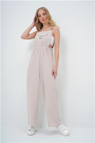 Kadın Taş Önü Cepli Askılı Halka Detaylı Aerobin Salopet Pantolon ALC-X13581