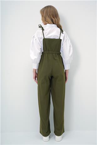 Kadın Haki Önü Cepli Askılı Halka Detaylı Aerobin Salopet Pantolon ALC-X13581