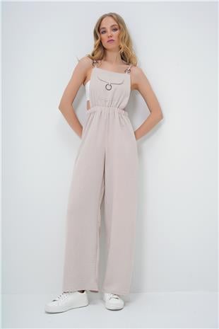 Kadın Taş Önü Cepli Askılı Halka Detaylı Aerobin Salopet Pantolon ALC-X13581