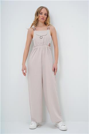 Kadın Taş Önü Cepli Askılı Halka Detaylı Aerobin Salopet Pantolon ALC-X13581