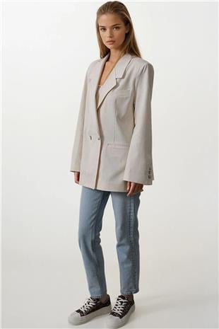 Kadın Krem Oversize Blazer Ceket VS00556