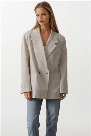 Kadın Krem Oversize Blazer Ceket VS00556