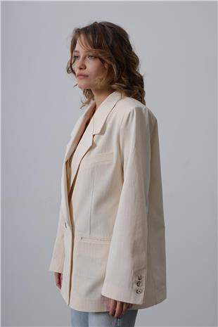Kadın Krem Oversize Blazer Ceket VS00556