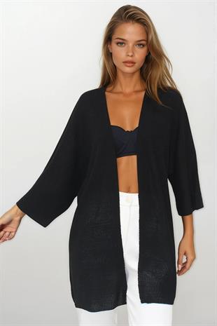 Kadın Siyah Oversize Uzun Triko Hırka VS00252