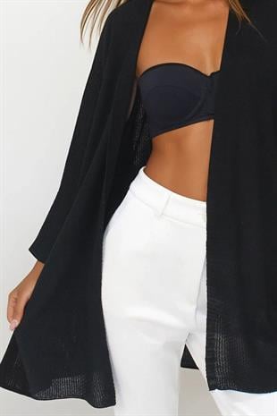 Kadın Siyah Oversize Uzun Triko Hırka VS00252