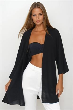 Kadın Siyah Oversize Uzun Triko Hırka VS00252