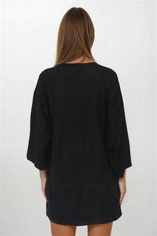 Kadın Siyah Oversize Uzun Triko Hırka VS00252