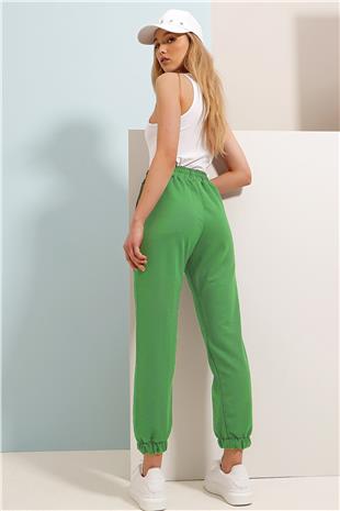 Kadın Yeşil Paçası Lastikli İki İplik Eşofman Altı ALC-Y2933