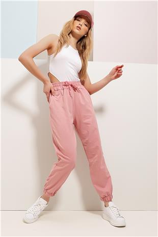 Kadın Gül Kurusu Paçası Lastikli İki İplik Eşofman Altı ALC-Y2933