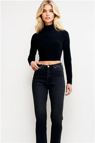 Kadın Siyah Paçası Püsküllü Slim Fit Jean Pantolon ALC-X13304