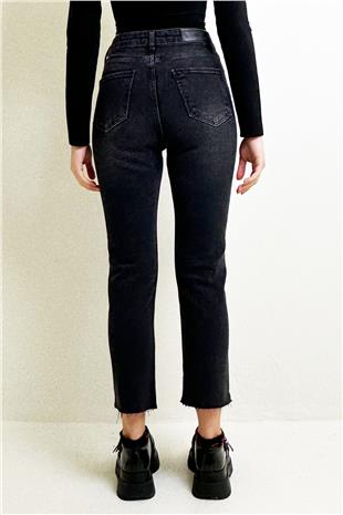 Kadın Siyah Paçası Püsküllü Slim Fit Jean Pantolon ALC-X13304