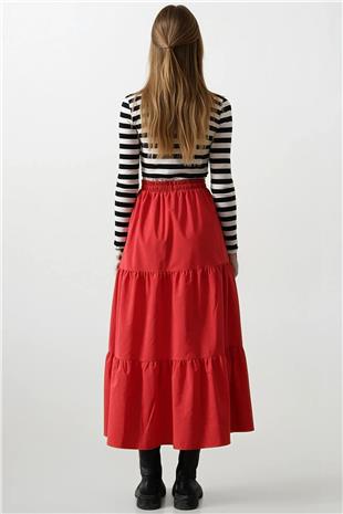Kadın Kırmızı Pamuklu Beli Lastikli Etek VS00432