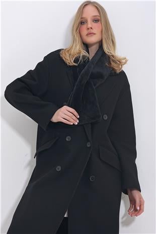 Kadın Siyah Peluş Atkı ALC-X11424