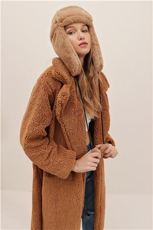 Kadın Bisküvi Peluş Kulaklıklı Yumoş Şapka ALC-A2427