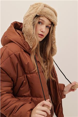 Kadın Bisküvi Peluş Kulaklıklı Yumoş Şapka ALC-A2427