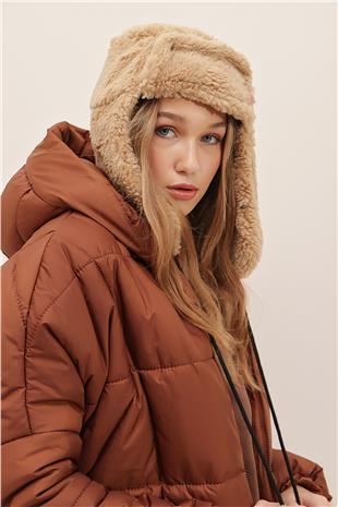 Kadın Bisküvi Peluş Kulaklıklı Yumoş Şapka ALC-A2427