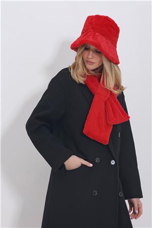 Kadın Kırmızı Peluş Şapka ALC-X11425