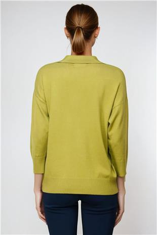 Kadın Yeşil Polo Yaka Uzun Kollu Bluz VS00959