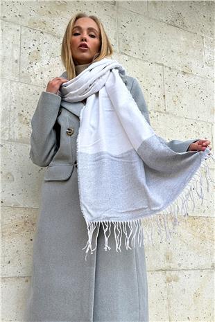 Kadın Gri Püskül Detaylı Desenli Şal ALC-X11280