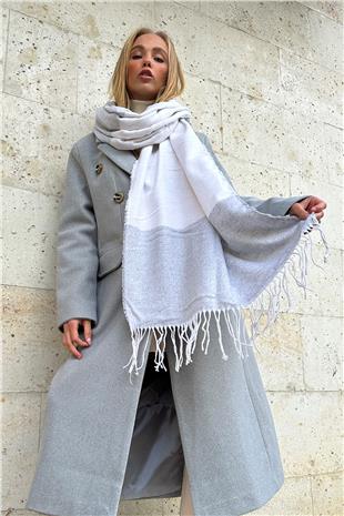 Kadın Gri Püskül Detaylı Desenli Şal ALC-X11280