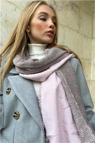 Kadın Pudra Püskül Detaylı Desenli Şal ALC-X11280