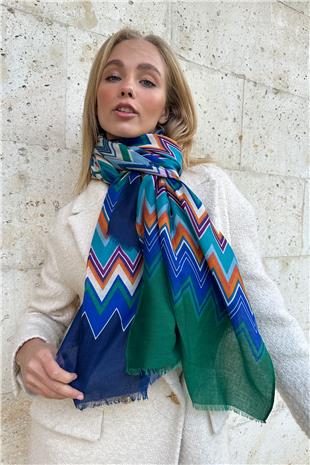 Kadın Yeşil Püskül Detaylı Desenli Şal ALC-X11281