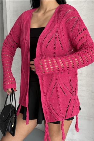 Kadın Fuşya Püsküllü Ajurlu Hırka VS00761