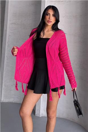 Kadın Fuşya Püsküllü Ajurlu Hırka VS00761