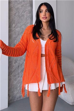 Kadın Turuncu Püsküllü Ajurlu Hırka VS00761