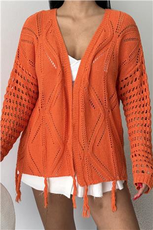 Kadın Turuncu Püsküllü Ajurlu Hırka VS00761