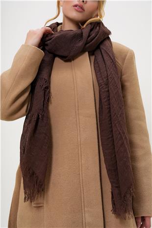 Kadın Kahverengi Püsküllü Uzun Dokuma Şal ALC-X13251