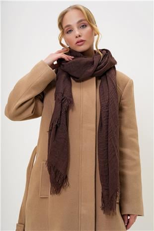 Kadın Kahverengi Püsküllü Uzun Dokuma Şal ALC-X13251