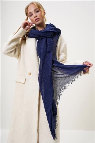 Kadın Lacivert Püsküllü Uzun Dokuma Şal ALC-X13251