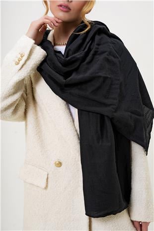 Kadın Siyah Püsküllü Uzun Dokuma Şal ALC-X13251