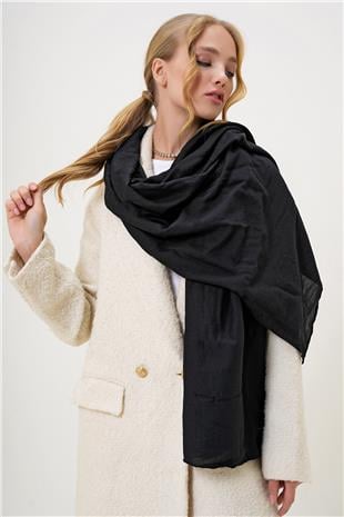 Kadın Siyah Püsküllü Uzun Dokuma Şal ALC-X13251