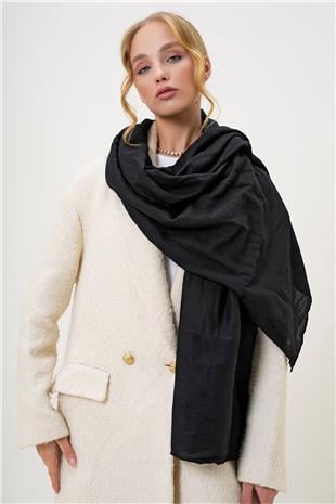 Kadın Siyah Püsküllü Uzun Dokuma Şal ALC-X13251
