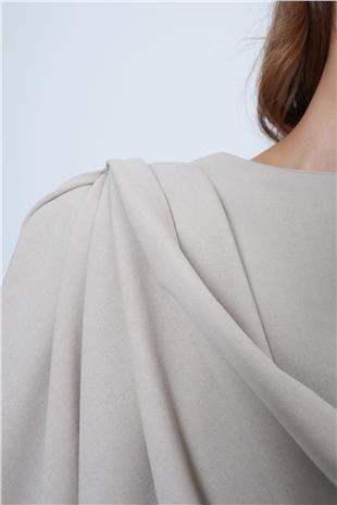 Kadın Bej Şal Detaylı Geniş Manşet Bluz Çift Cepli Pantolon Takım VS01353