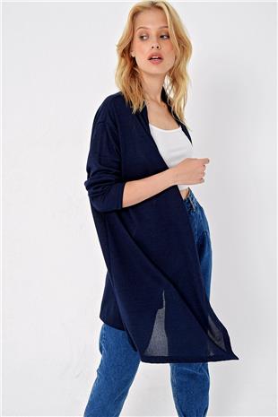 Kadın Lacivert Şal Yaka Viscon Hırka ALC-X4864
