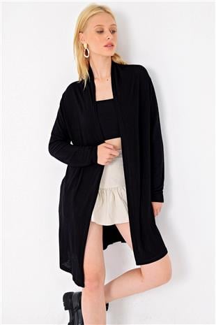 Kadın Siyah Şal Yaka Viscon Hırka ALC-X4864