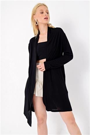 Kadın Siyah Şal Yaka Viscon Hırka ALC-X4864