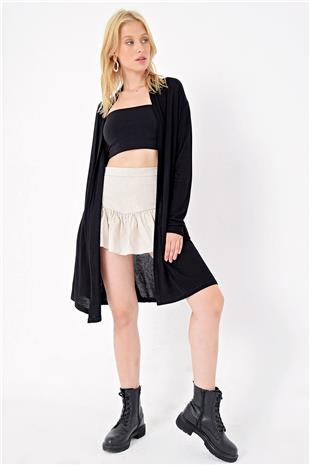 Kadın Siyah Şal Yaka Viscon Hırka ALC-X4864