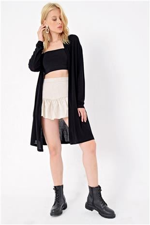 Kadın Siyah Şal Yaka Viscon Hırka ALC-X4864