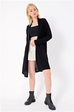 Kadın Siyah Şal Yaka Viscon Hırka ALC-X4864