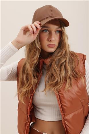 Kadın Kahverengi Suni Deri Şapka ALC-A2404