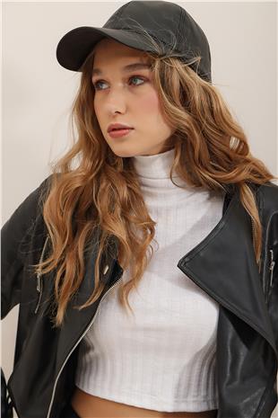 Kadın Siyah Suni Deri Şapka ALC-A2404